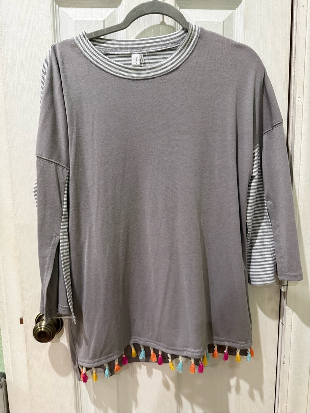 Gray Layered Tassel Hem Tunic Top